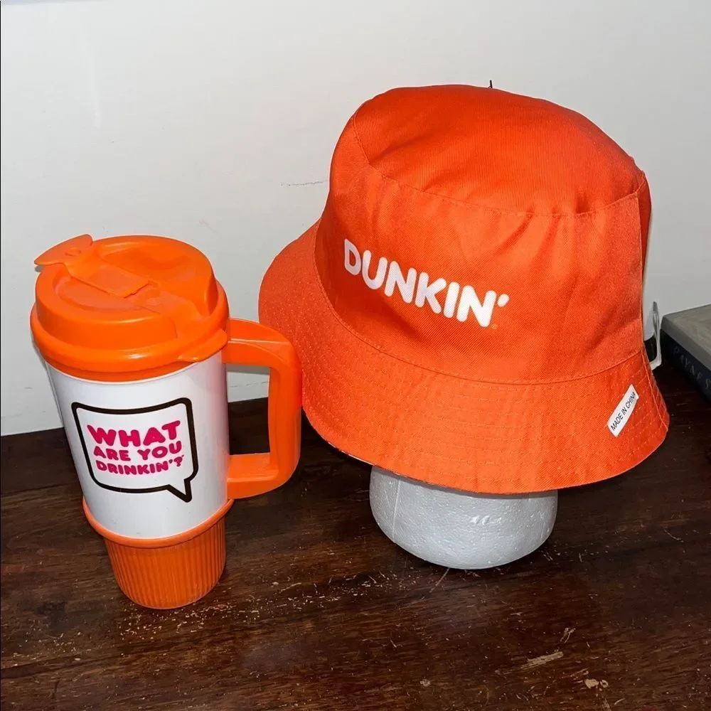 Dunkin Donuts Whirley insulated commuter coffee cup mug retro Bucket Hat Cap NEW
